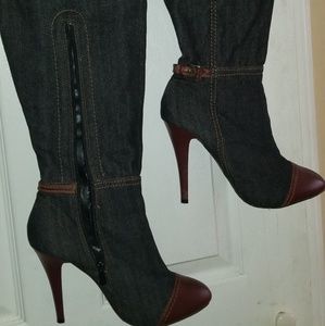 Women Black Denim Knee Boots